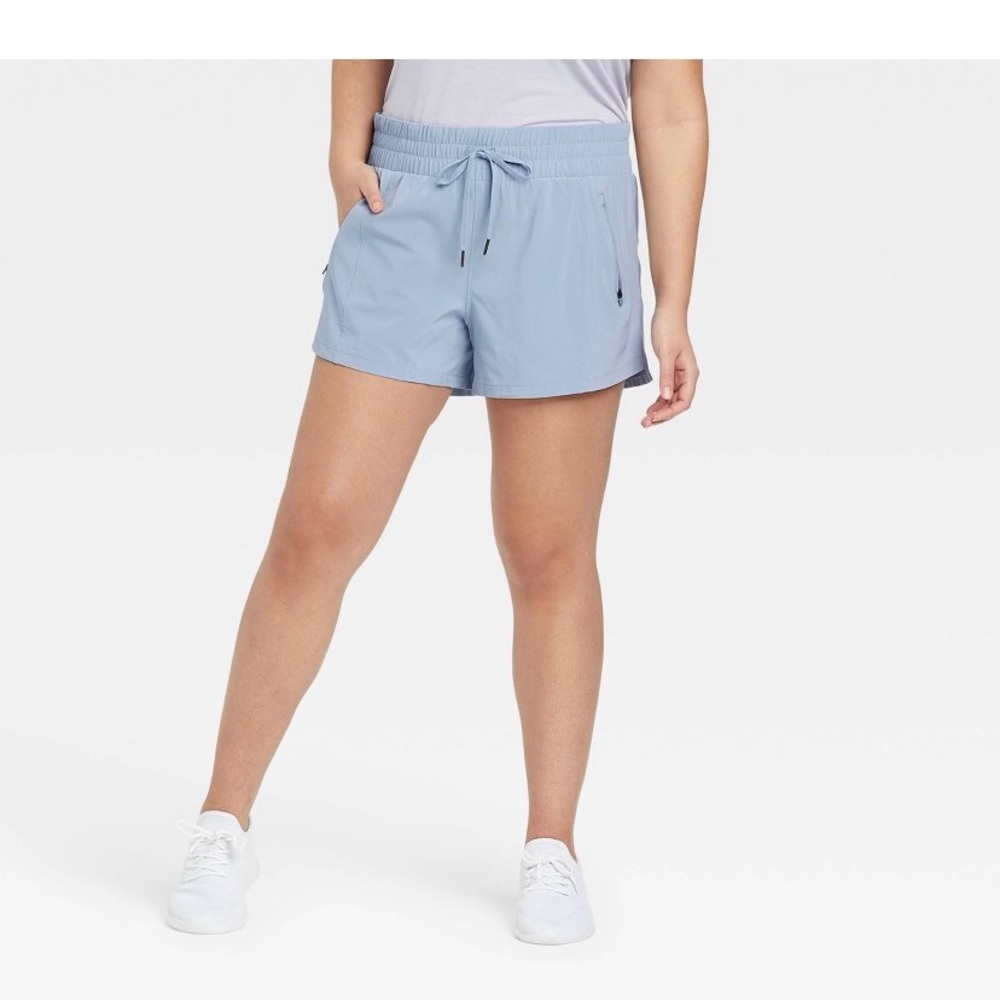 Women’s Stretch Woven Mid-rise shorts 4” -All in Motion -light blue, Large, NEW!